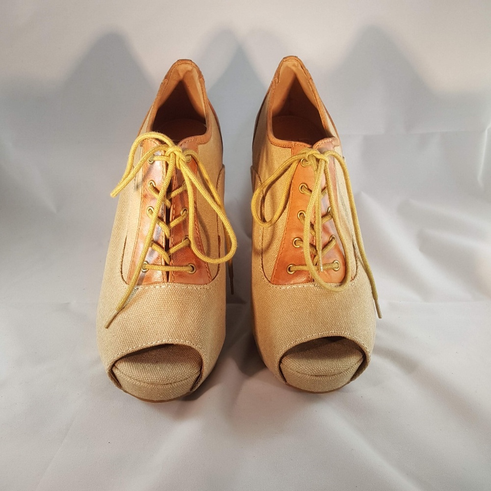 Gianni Bini PeepToe Wedge Lace Up Bootie